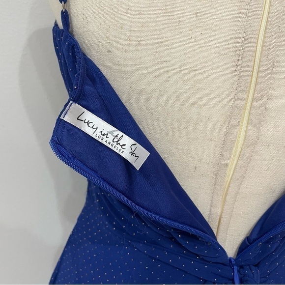 LUCY In The Sky Kalene Bow Tie Dress in Blue and Gold Dot Size Small - Picture 9 of 10